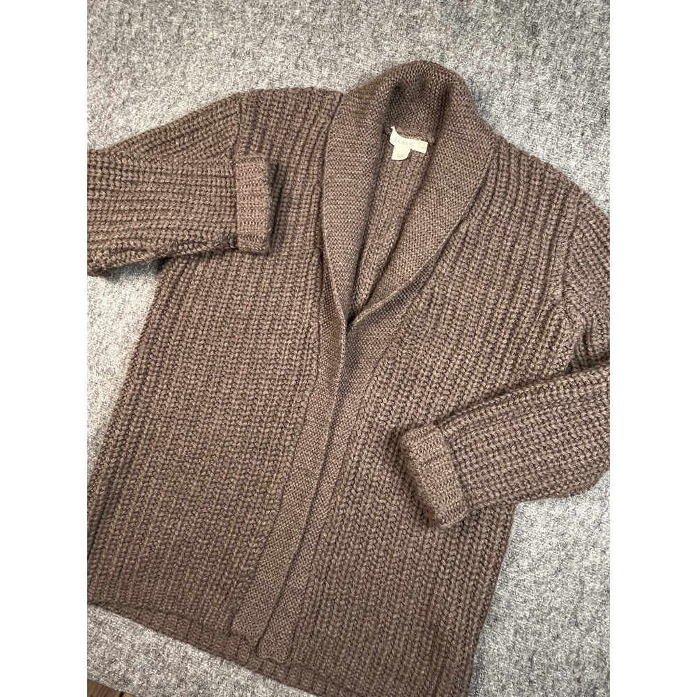 J. Crew Cardigan Hand Knit Wool Brown Fishermen Chunky Cable Knit Sweater‎ Large